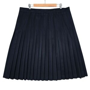 Marie Lou Women's Navy Blue Pleated Pure Wool Midi Skirt XL